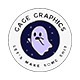 Circle logo with a picture of a ghost